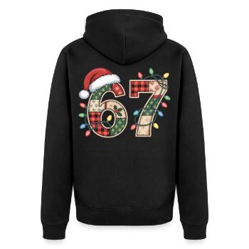 Lustige Xmas Zahl 67 mit Lichterkette - Unisex Premium Bio Zip Hoodie - Schwarz - Hinten - Nico (187cm)