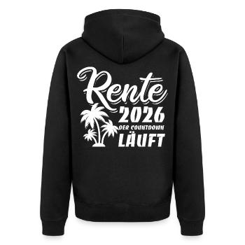 Rente 2026 - Ruhestand - Der Countdown läuft - Unisex Premium Bio Zip Hoodie - Schwarz - Hinten - Nico (187cm)