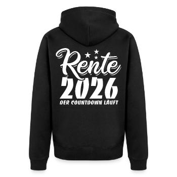 Rente 2026 - Ruhestand - Der Countdown läuft - Unisex Premium Bio Zip Hoodie - Schwarz - Hinten - Nico (187cm)