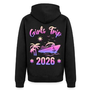 Girls Trip 2026 Cruise Kreuzfahrt Squad - Unisex Premium Bio Zip Hoodie - Schwarz - Hinten - Nico (187cm)