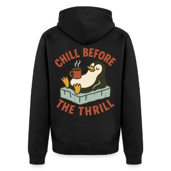 Entspannen Sie sich vor dem Nervenkitzel Pinguin Humor Urlaubsspaß - Unisex Premium Bio Zip Hoodie - Schwarz - Hinten - Nico (187cm)