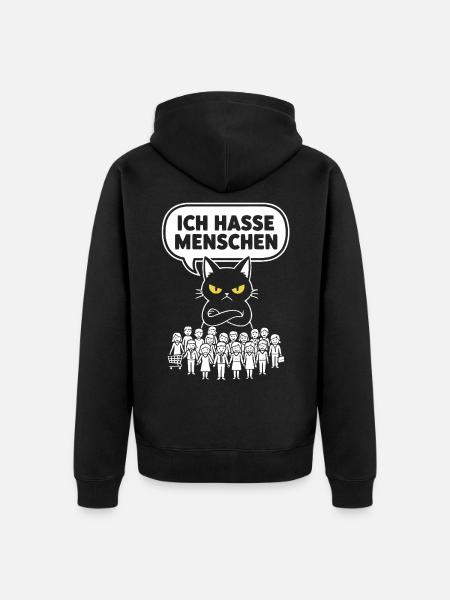 I Hate People Cat Funny Sarcasm - Unisex Premium Organic Zip Hoodie - black