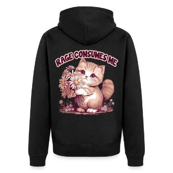 Rage Consumes Me Funny Cat flower - Unisex Premium Organic Zip Hoodie - black - Back - Nico (187cm)