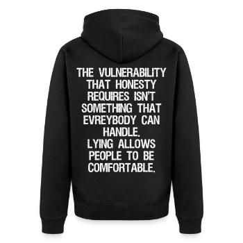 the vulnerability that honesty requires isn't - Unisex Premium Bio Zip Hoodie - Schwarz - Hinten - Nico (187cm)