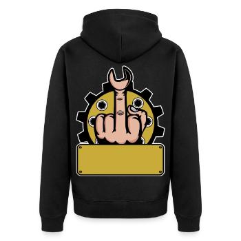 Middle Finger Fuck You Name Tag Yellow - Unisex Premium Organic Zip Hoodie - black - Back - Nico (187cm)