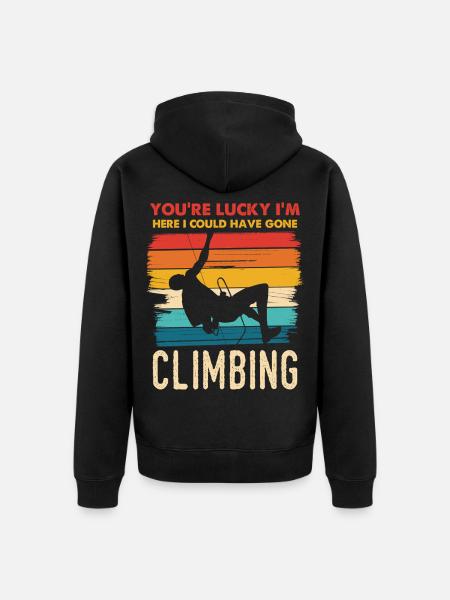 Climbing luck saying climbing here - Unisex Premium Organic Zip Hoodie - black