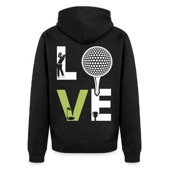 Golf - Unisex Premium Bio Zip Hoodie - Schwarz - Hinten - Nico (187cm)
