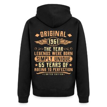 Original 1961 Vintage Legend 65th Birthday - Unisex Premium Organic Zip Hoodie - black - Back - Nico (187cm)
