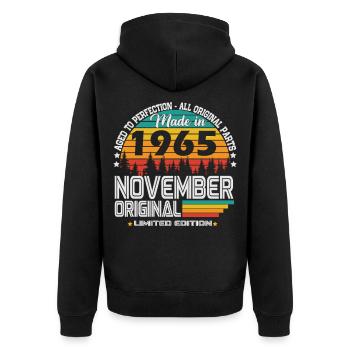 Novembre 1965 Vintage Rétro Anniversaire - Veste à capuche bio Premium Unisexe - noir - Dos - Nico (187cm)