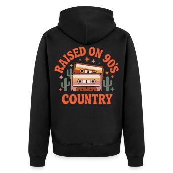 Kassetten-Hip-Hop-Tape, aufgewachsen im R&B der 90er - Unisex Premium Bio Zip Hoodie - Schwarz - Hinten - Nico (187cm)
