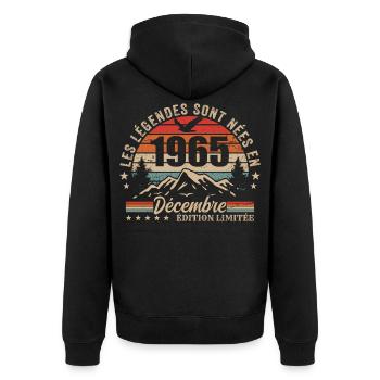 Rétro Décembre 1965 - Cadeau 60 Ans - Veste à capuche bio Premium Unisexe - noir - Dos - Nico (187cm)