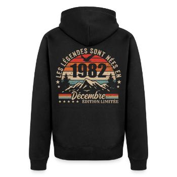 Rétro Décembre 1982 - Cadeau 43 Ans - Veste à capuche bio Premium Unisexe - noir - Dos - Nico (187cm)