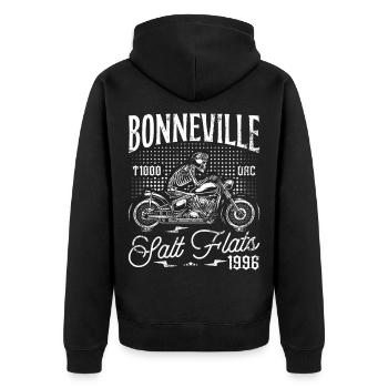 Bonneville Salt Flats Moto Anniversaire 1996 - Veste à capuche bio Premium Unisexe - noir - Dos - Nico (187cm)