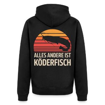 Welsangler – Alles Andere Ist Köderfisch - Unisex Premium Bio Zip Hoodie - Schwarz - Hinten - Nico (187cm)