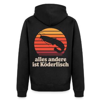 Wallerfischen_alles_andere_ist_Koederfisch_03 - Unisex Premium Bio Zip Hoodie - Schwarz - Hinten - Nico (187cm)