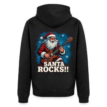 Rockender Weihnachtsmann mit Gitarre - Unisex Premium Bio Zip Hoodie - Schwarz - Hinten - Nico (187cm)