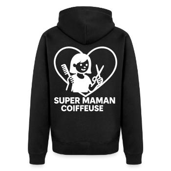 Super maman coiffeuse – Cœur coiffure - Veste à capuche bio Premium Unisexe - noir - Dos - Nico (187cm)