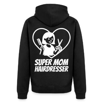 Super Mom Friseurin – Scherenherz-Design - Unisex Premium Bio Zip Hoodie - Schwarz - Hinten - Nico (187cm)