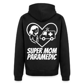 Super Mom Paramedic Ambulanz Herzdesign - Unisex Premium Bio Zip Hoodie - Schwarz - Hinten - Nico (187cm)