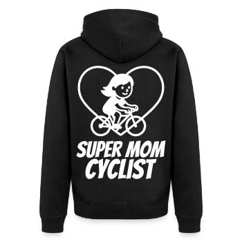 Super-Mama-Radfahrerin – Fahrradherz - Unisex Premium Bio Zip Hoodie - Schwarz - Hinten - Nico (187cm)