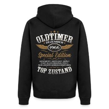 60. Geburtstag Geschenk Oldtimer Dezember 1966 - Unisex Premium Bio Zip Hoodie - Schwarz - Hinten - Nico (187cm)