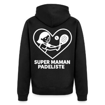 Super Padelist Mom – Cœur padel - Unisex Premium Organic Zip Hoodie - black - Back - Nico (187cm)