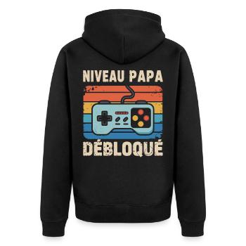 Papa-Level freigeschaltet – Gamer-Vater-werdendes Geschenk - Unisex Premium Bio Zip Hoodie - Schwarz - Hinten - Nico (187cm)