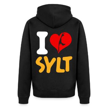 Nordsee Urlaub I LOVE SYLT Lustiges - Unisex Premium Bio Zip Hoodie - Schwarz - Hinten - Nico (187cm)
