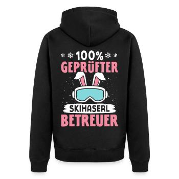 Skilehrer 100 % GEPRÜFTER SKIHASERL BETREUER - Unisex Premium Bio Zip Hoodie - Schwarz - Hinten - Nico (187cm)