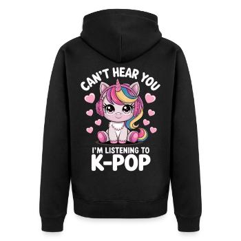 Auditeur de K-Pop de Kawaii Unicorn - Veste à capuche bio Premium Unisexe - noir - Dos - Nico (187cm)