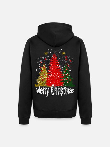 Merry Christmas Trees snow Xmas Family - Premium økologisk unisex-hættejakke - sort