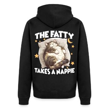 Fat Cat Sleep T Funny Cuddle T for Cats - Unisex Premium Organic Zip Hoodie - black - Back - Nico (187cm)