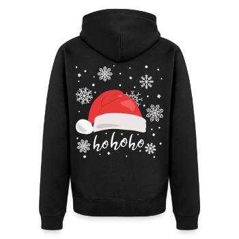 Weihnachtsmütze Ho ho ho Weihnachtsmann - Unisex Premium Bio Zip Hoodie - Schwarz - Hinten - Nico (187cm)