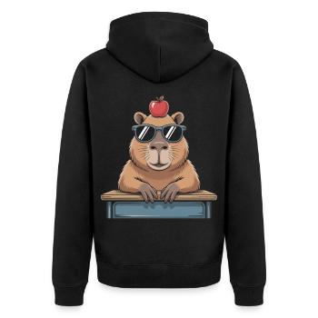 cute capybara - Unisex Premium Organic Zip Hoodie - black - Back - Nico (187cm)