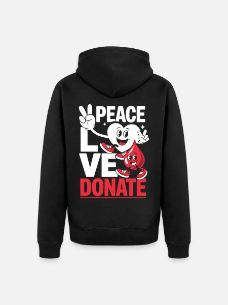 Peace Love Doner bloddonor bloddonation - Premium økologisk unisex-hættejakke - sort