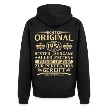 70. Geburtstag Echtes Original seit 1956 - Unisex Premium Bio Zip Hoodie - Schwarz - Hinten - Nico (187cm)