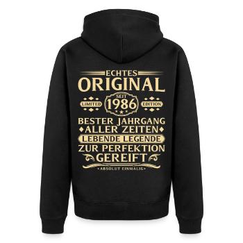 40e anniversaire Real original depuis 1986 - Veste à capuche bio Premium Unisexe - noir - Dos - Nico (187cm)
