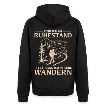 Rentner in Ruhe Wandern - Ruhestand - Unisex Premium Bio Zip Hoodie - Schwarz - Hinten - Nico (187cm)