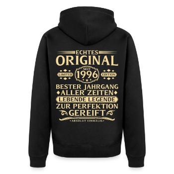 30. Geburtstag Echtes Original seit 1996 - Unisex Premium Bio Zip Hoodie - Schwarz - Hinten - Nico (187cm)