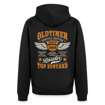 Oldtimer Modell 1956 | Geburtstag Geschenk - Unisex Premium Bio Zip Hoodie - Schwarz - Hinten - Nico (187cm)