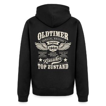 Oldtimer Modell 1966 | Geburtstag Geschenk - Unisex Premium Bio Zip Hoodie - Schwarz - Hinten - Nico (187cm)