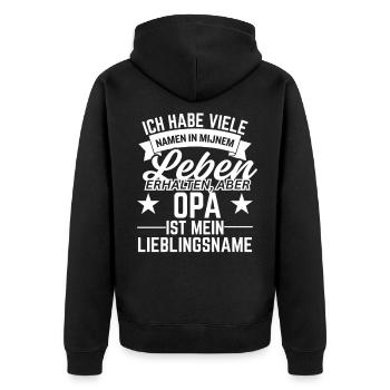 Grandpa Design – My Favorite Name - Unisex Premium Organic Zip Hoodie - black - Back - Nico (187cm)