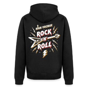 High Voltage Rock N Roll Guitar - Unisex Premium Organic Zip Hoodie - black - Back - Nico (187cm)