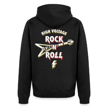 Hochspannungs-Rock'n'Roll-Gitarre - Unisex Premium Bio Zip Hoodie - Schwarz - Hinten - Nico (187cm)