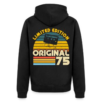 75 Jahre Vintage Original-Retro-Jubiläumsgeschenk - Unisex Premium Bio Zip Hoodie - Schwarz - Hinten - Nico (187cm)