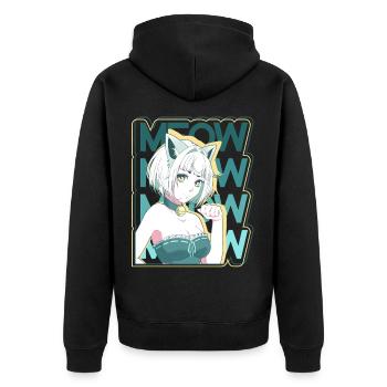 Neko-Girl Meow Anime Catgirl Design - Unisex Premium Bio Zip Hoodie - Schwarz - Hinten - Nico (187cm)