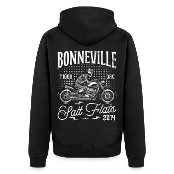 Bonneville Salt Flats Motorrad Geburtstag 2014 - Unisex Premium Bio Zip Hoodie - Schwarz - Hinten - Nico (187cm)