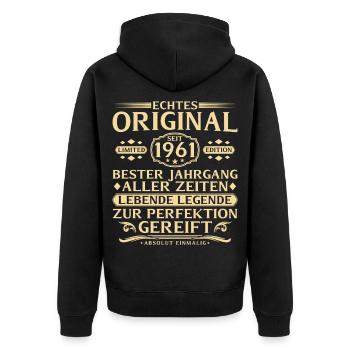 65. Geburtstag Echtes Original seit 1961 - Unisex Premium Bio Zip Hoodie - Schwarz - Hinten - Nico (187cm)