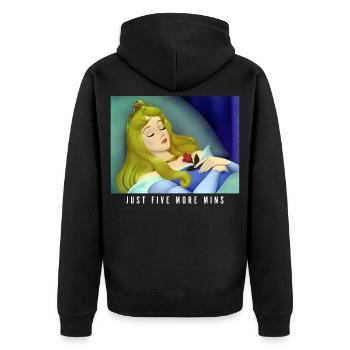 Dornrösschen Schlafend Just Five More Minutes - Unisex Premium Bio Zip Hoodie - Schwarz - Hinten - Nico (187cm)