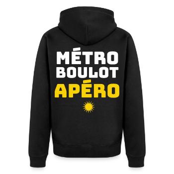 Métro Boulot Apéro Humour Routine Travail Soirée - Veste à capuche bio Premium Unisexe - noir - Dos - Nico (187cm)